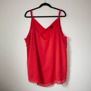 Torrid size 3 coral blouse criss cross in front, adjustable straps, 2 layers